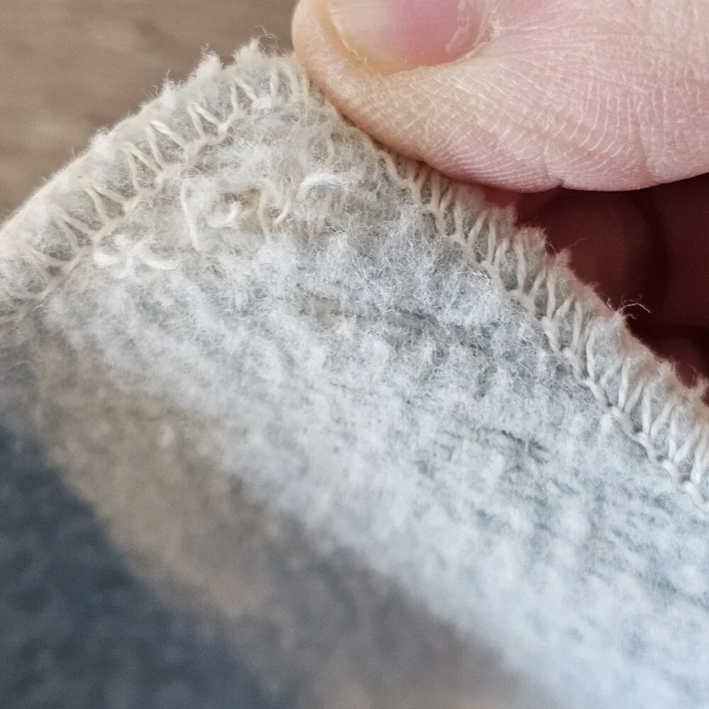 Vintage 1950s‎ Baby Blanket Reversible Blue White Scalloped Edge Circles Fleece